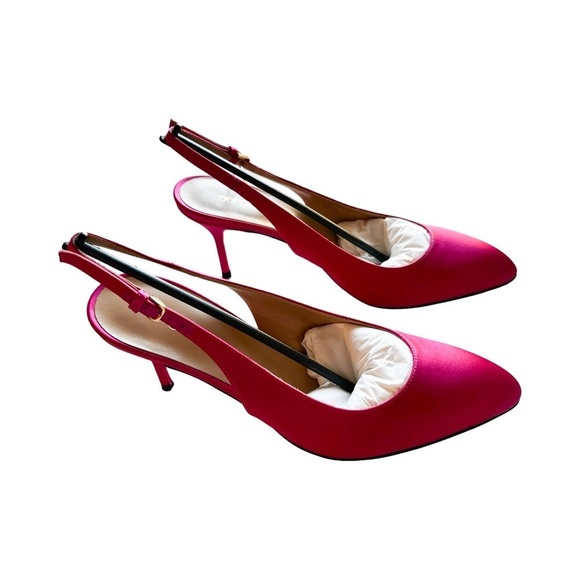 NEW SERGIO ROSSI Chichi Satin Fuchsia Slingback Pumps Sz 37.5 - Picture 6 of 9